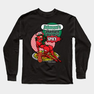 Spicy Italian Sausage Pasta Plate with Seductive Devil Woman Long Sleeve T-Shirt